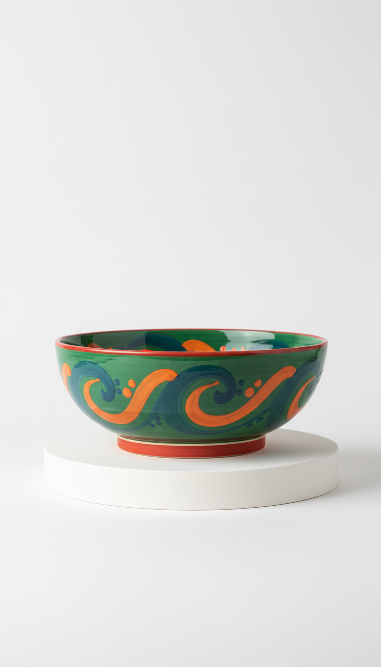 Painted Ceramic Serving Bowl Folkloric Design