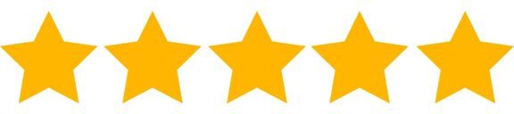 Five yellow five-point stars arranged in a row on a white background. Representative of Mi Tiendita Chapina's 15+ years of excellent service.